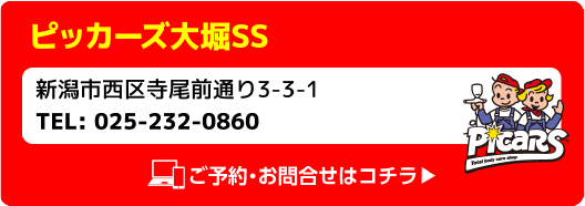 Picars ピッカーズ大堀SS 新潟市西区寺尾前通り3-3-1 TEL:025-232-0860 ご予約・お問合せはコチラ