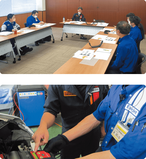 専用カリキュラムでのサポートあり!初めての方も安心してご応募ください!研修期間3ヵ月となります。座学・実技のカリキュラムをこなした後(約2週間)、実際にSS店頭にて勤務します。