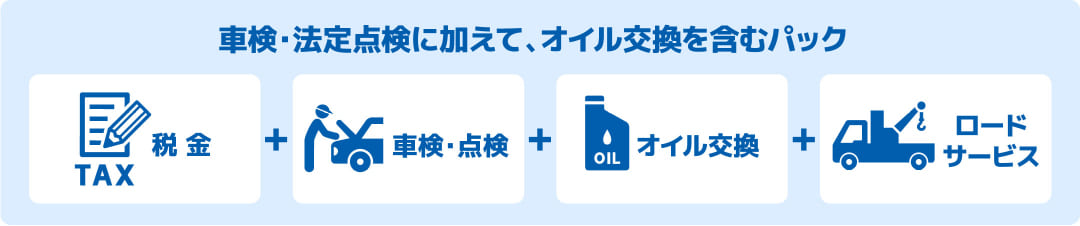 車検・法定点検に加えて、オイル交換を含むパック 税金 車検・点検 オイル交換 ロードサービス